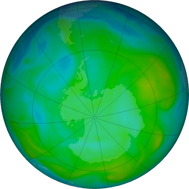 Antarctic ozone map for 05 January 2020
